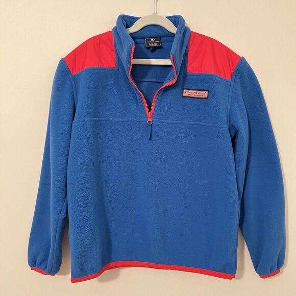 Vineyard Vines Kids Quarter Zip Blue & Red Fleece Pullover Sweater Large 16-18 - Picture 2 of 8